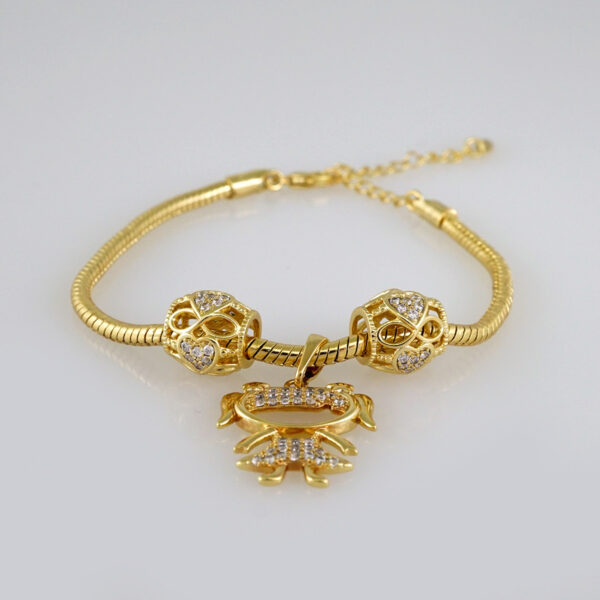 Women Bracelets/ Pulseras Dama/ Zircon Stone/14K Real Color/ Three Charms 3mm/ Niña// B497