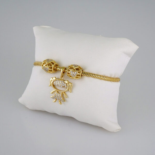 Women Bracelets/ Pulseras Dama/ Zircon Stone/14K Real Color/ Three Charms 3mm/ Niña// B497