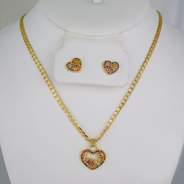 Cadenas & Colgantes & Earrings/ Chain W/Pendants /  14K Real Color/  Zircon Stone/  3mmx45// SET648