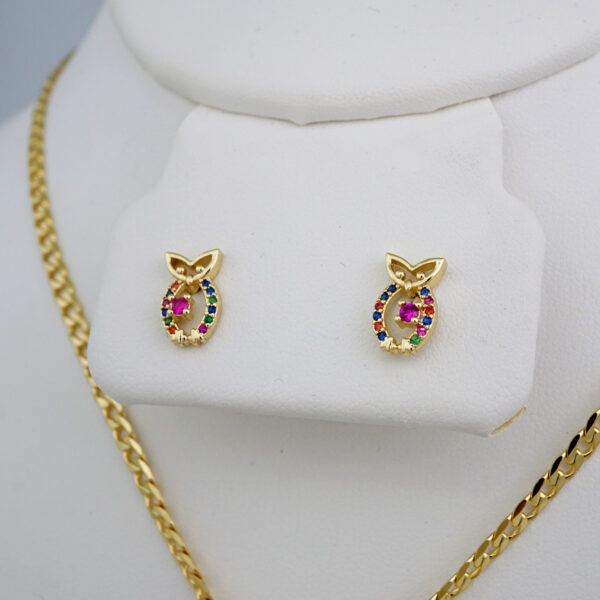 Cadenas & Colgantes & Earrings/ Chain W/Pendants /  14K Real Color/  Zircon Stone/  3mmx45// SET671