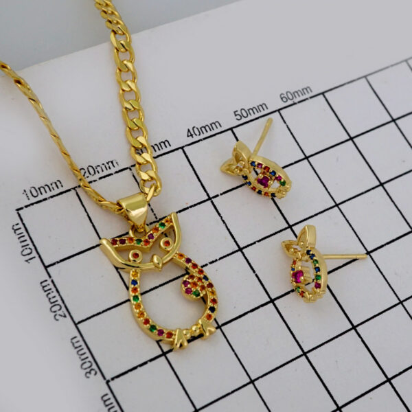 Cadenas & Colgantes & Earrings/ Chain W/Pendants /  14K Real Color/  Zircon Stone/  3mmx45// SET671