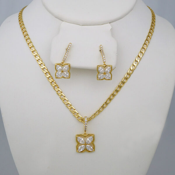Cadenas & Colgantes & Earrings/ Chain W/Pendants /  14K Real Color/  Zircon Stone/  4mmx45// SET764