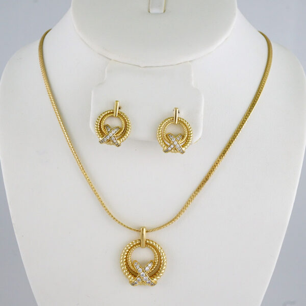 Cadenas & Colgantes & Earrings/ Chain W/Pendants /  14K Real Color/  Zircon Stone/  3mmx45cm// SET926