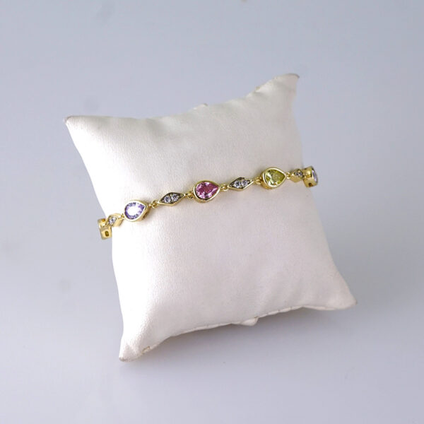 Women's Bracelets-Pulseras Dama-Zircon Stone-14K Real Color-Stainless Steel-B1275