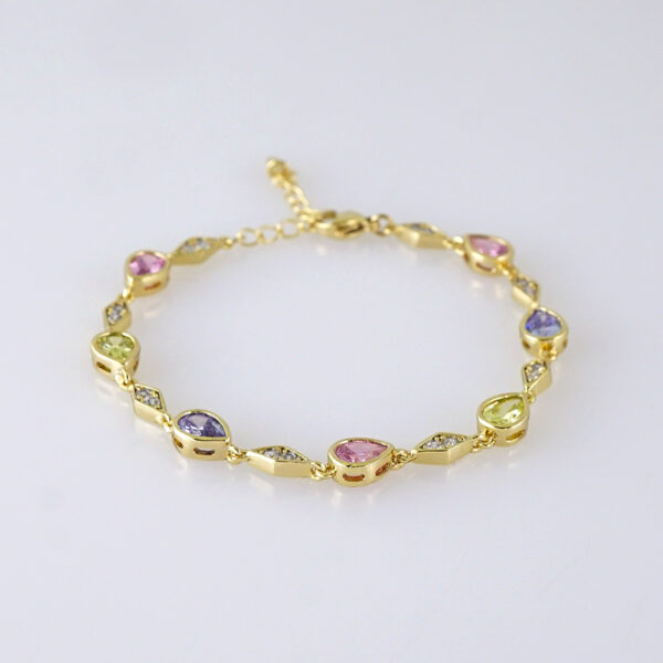 Women's Bracelets-Pulseras Dama-Zircon Stone-14K Real Color-Stainless Steel-B1275