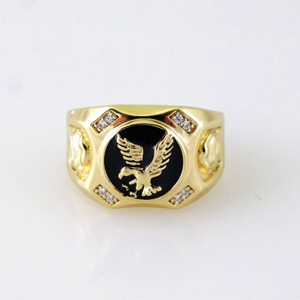 R650  RING - ANILLO - Zircon Stone - 14K Real Color - Black Eagle