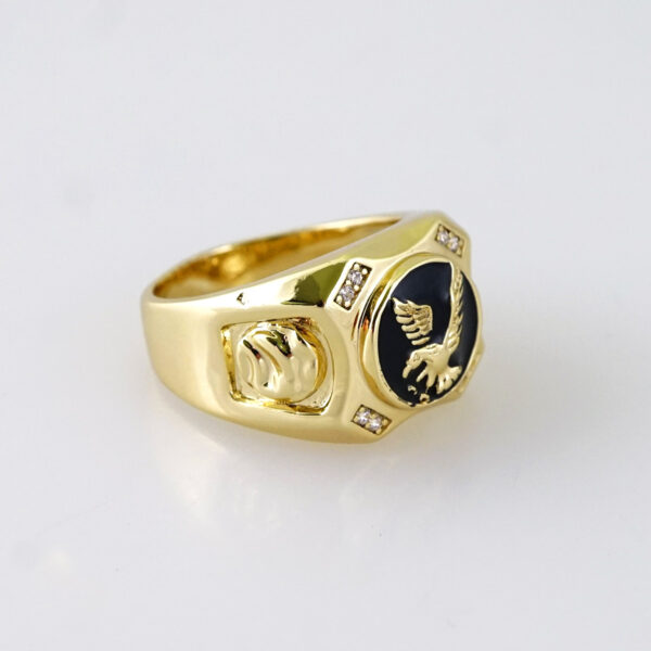 R650  RING - ANILLO - Zircon Stone - 14K Real Color - Black Eagle