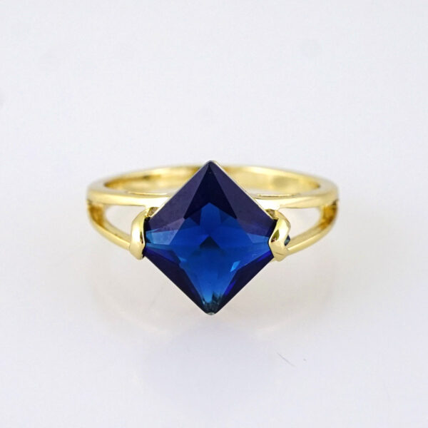 R663 RING - ANILLO - Zircon Stone - 14K Real Color - Dark Blue