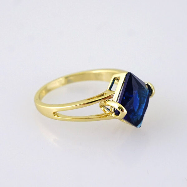 R663 RING - ANILLO - Zircon Stone - 14K Real Color - Dark Blue