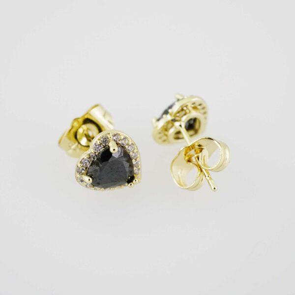 E1895 Earrings - Aretes - Zircon Stone - 14K Real Color - Black