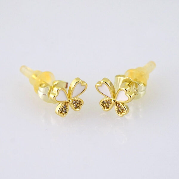 E1847 Earrings - Aretes - Zircon Stone - 14K Real Color - White