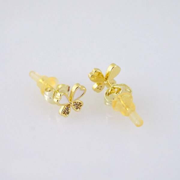 E1847 Earrings - Aretes - Zircon Stone - 14K Real Color - White