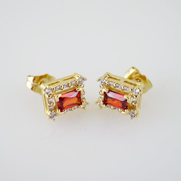 E1959 Earrings - Aretes - Zircon Stone - 14K Real Color - Red