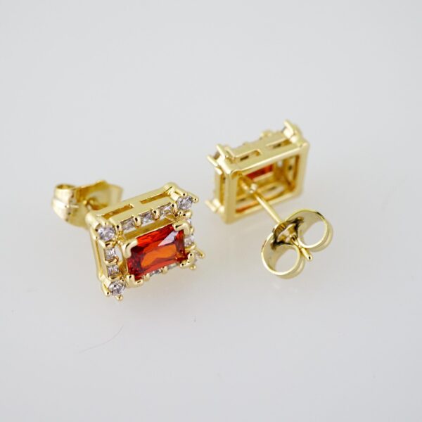 E1959 Earrings - Aretes - Zircon Stone - 14K Real Color - Red