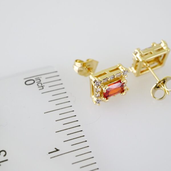 E1959 Earrings - Aretes - Zircon Stone - 14K Real Color - Red