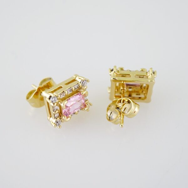E1960 Earrings - Aretes - Zircon Stone - 14K Real Color - Pink