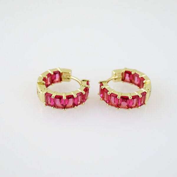 E1995 Earrings - Aretes - Zircon Stone - 14K Real Color - Pink