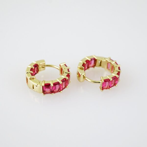 E1995 Earrings - Aretes - Zircon Stone - 14K Real Color - Pink