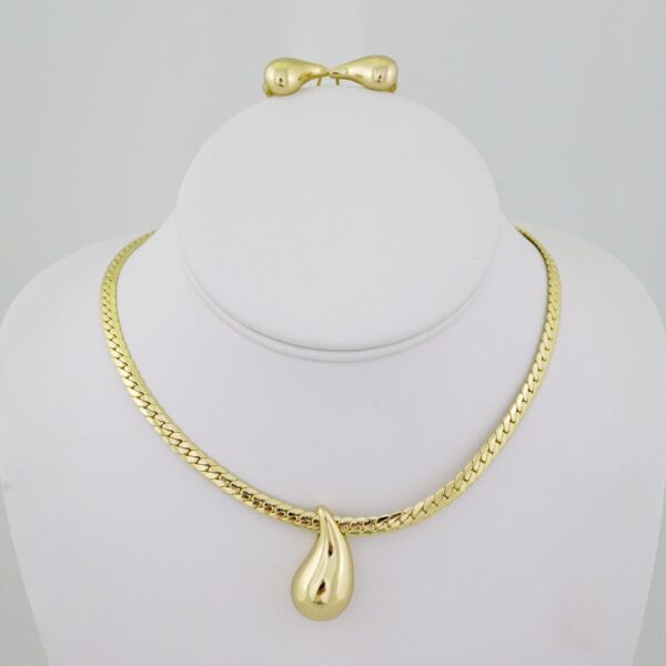 SET1525 Gargantilla W - Aretes - Choker W -  Earrings - Plain - 14K Real Color