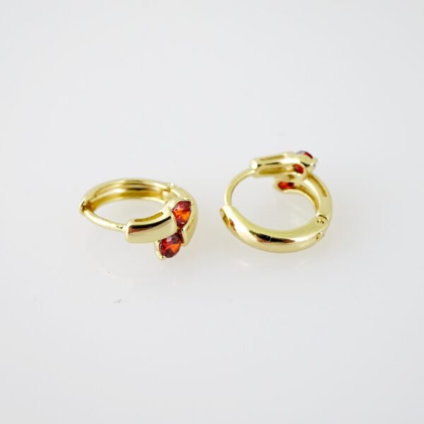 E2042 Earrings - Aretes - Zircon Stone - 14K Real Color - Red