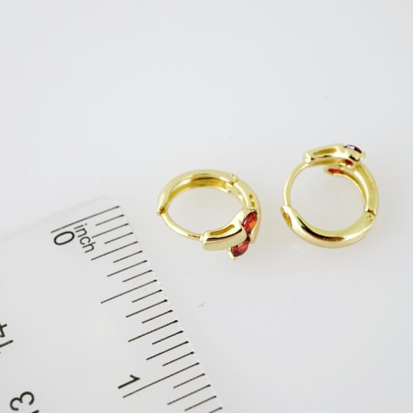 E2042 Earrings - Aretes - Zircon Stone - 14K Real Color - Red