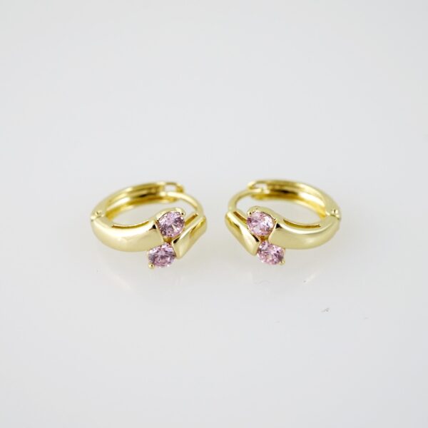 E2043 Earrings - Aretes - Zircon Stone - 14K Real Color - Pink