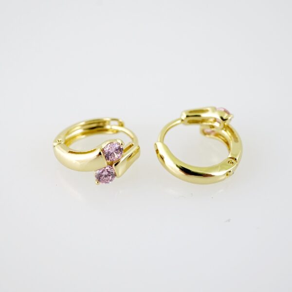 E2043 Earrings - Aretes - Zircon Stone - 14K Real Color - Pink