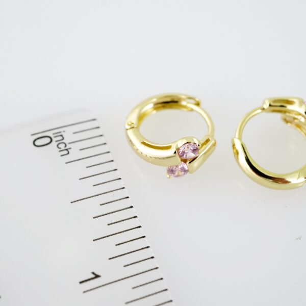 E2043 Earrings - Aretes - Zircon Stone - 14K Real Color - Pink