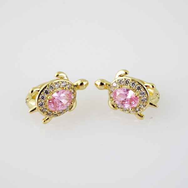 E2047 Earrings - Aretes - Zircon Stone - 14K Real Color - Pink