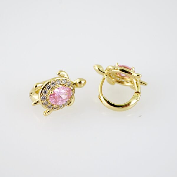 E2047 Earrings - Aretes - Zircon Stone - 14K Real Color - Pink - Image 2