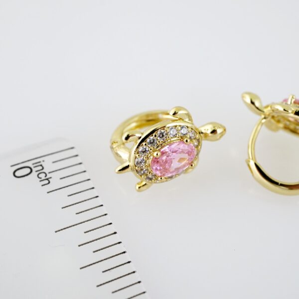 E2047 Earrings - Aretes - Zircon Stone - 14K Real Color - Pink - Image 3