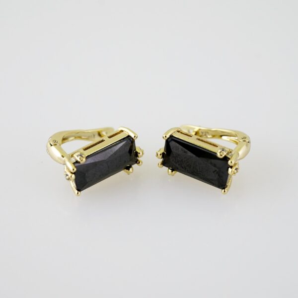 E2097 Earrings - Aretes - Zircon Stone - 14K Real Color - Black