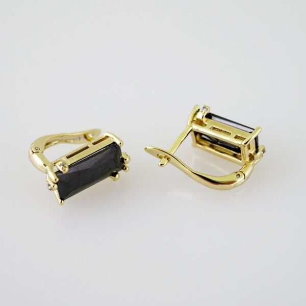 E2097 Earrings - Aretes - Zircon Stone - 14K Real Color - Black