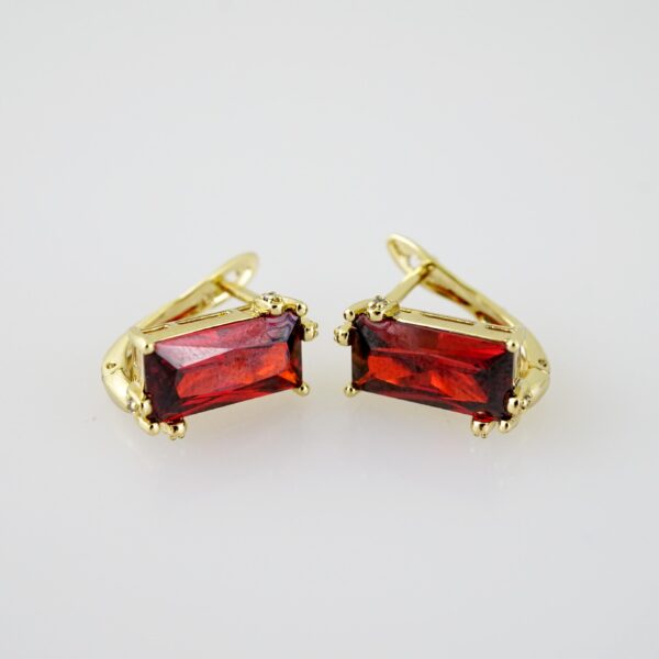 E2098 Earrings - Aretes - Zircon Stone - 14K Real Color - Red