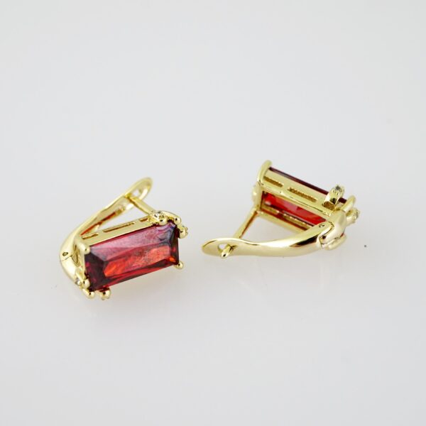 E2098 Earrings - Aretes - Zircon Stone - 14K Real Color - Red