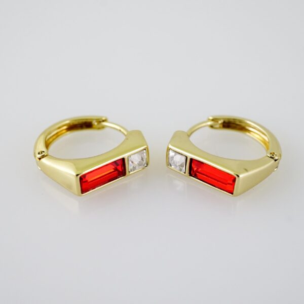 E2102 Earrings - Aretes - Zircon Stone - 14K Real Color - Red