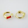 E2102 Earrings - Aretes - Zircon Stone - 14K Real Color - Red - Image 2