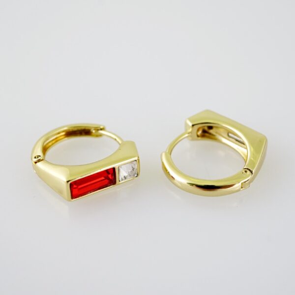 E2102 Earrings - Aretes - Zircon Stone - 14K Real Color - Red