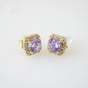 E2181 Earrings - Aretes - Zircon Stone - 14K Real Color