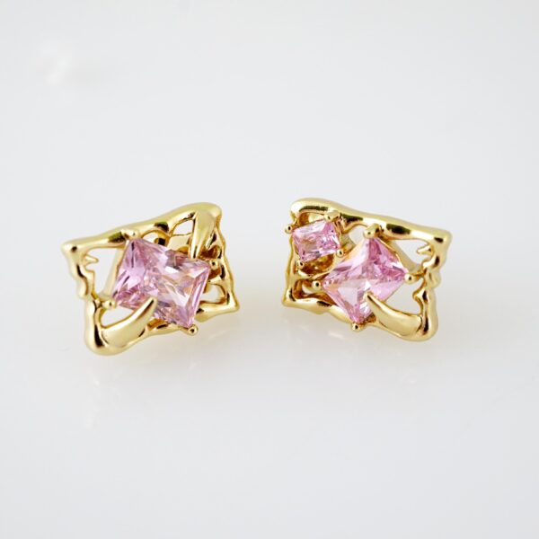 E2182 Earrings - Aretes - Zircon Stone - 14K Real Color