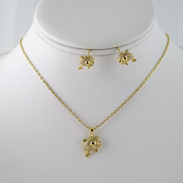 SET1636 Cadenas - Colgante - Aretes - Chain W - Pendants- Earrings - 14K Real Color - Zircon Stone - 2mmx45cm