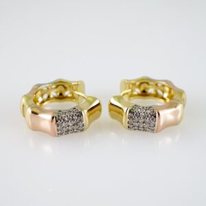 E2381 Earrings - Aretes - Three Tone - Zircon Stone