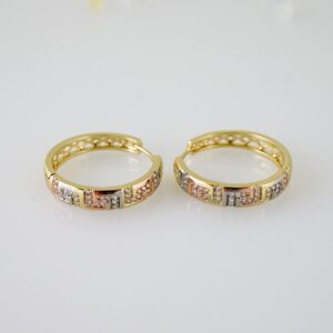 E2463 Earrings - Aretes - Three Tone -  Zircon Stone