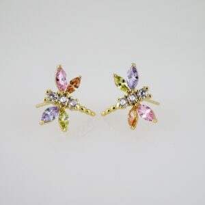 E2485 Earrings - Aretes - Zircon Stone - 14K Real Color